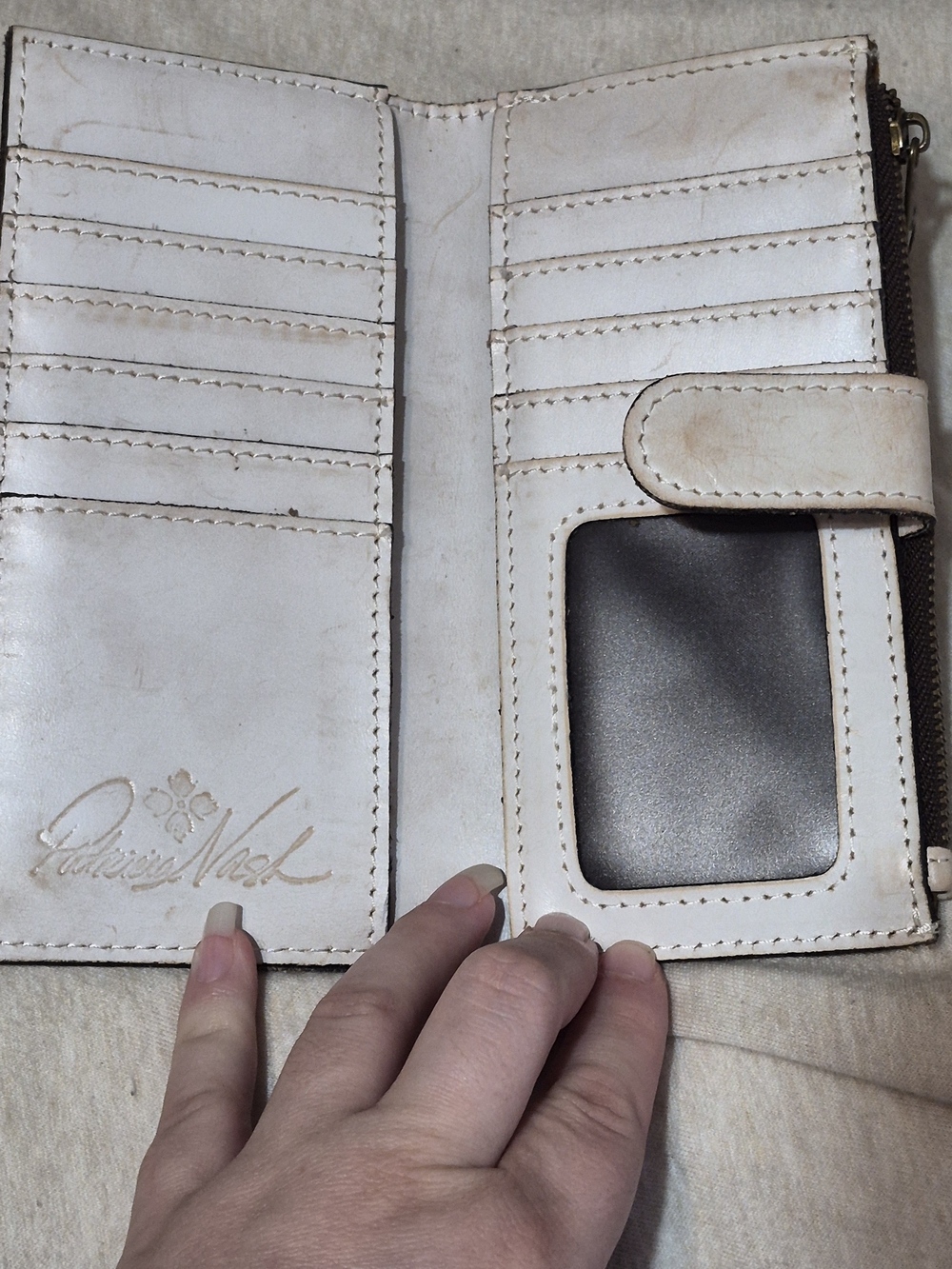 Patricia Nash Nazari Burnished Tooled Leather Bifold Wallet in the color Stone - Picture 3 of 3